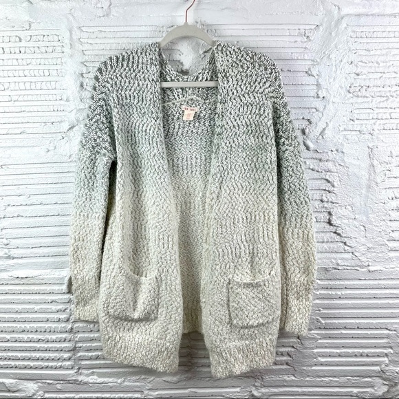For Thee Cozy Knit Green & Cream Ombre Long Open Cardigan Metallic Details SZ M - Picture 1 of 15